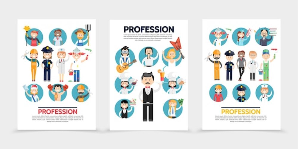 平面職業(yè)小冊子設(shè)計 為設(shè)計師、農(nóng)民、建設(shè)者、醫(yī)生、警察、畫家與郵遞員打造專業(yè)形象